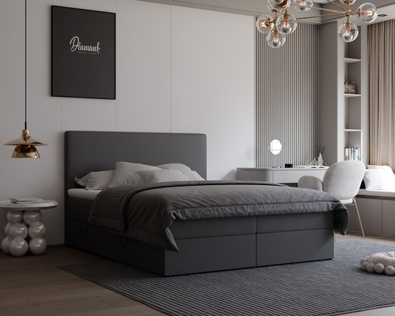 Czarne łóżko kontynentalne do sypialni GIULIA 180x200 cm z materacem bonellowym i topperem