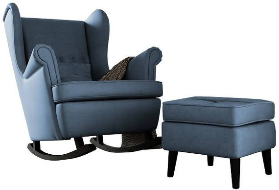 Fotel bujany uszak 4 guziki pikowany z podnóżkiem babyblue (Samoa 08)
