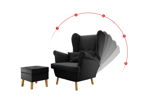 Fotel Uszak Dk.Gray Regulowany z podnóżkiem 2w1 Classic 4 Guziki
