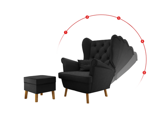 Fotel Uszak Rozkładany z podnóżkiem 2w1 Classic Black