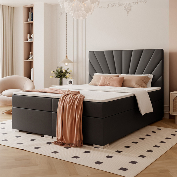 Czarne łóżko tapicerowane do sypialni OASIS 120x200 cm z materacem bonellowym i topperem