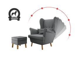 Fotel Uszak Jasnoszary Petproof Regulowany z podnóżkiem 2w1 Classic 4 Guziki zoya 12