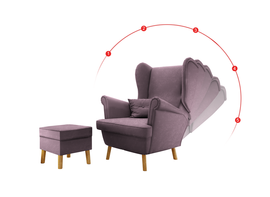 Fotel Uszak Pudrowy Róż Regulowany z podnóżkiem 2w1 Classic Gładki Amor Velvet 4308