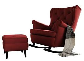 Fotel bujany uszak pikowany z podnóżkiem czerwony (Amor Velvet 4306)