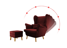 Fotel Uszak Czerwony Regulowany z podnóżkiem 2w1 Classic Gładki Amor Velvet 4306