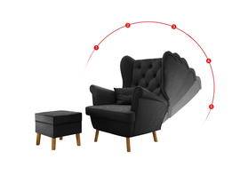 Fotel Uszak Grafitowy Regulowany z podnóżkiem 2w1 Classic Amor Velvet 4321