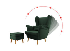 Fotel Uszak Zielony Regulowany z podnóżkiem 2w1 Classic 4 Guziki Amor Velvet 4311