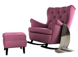 Fotel bujany uszak pikowany z podnóżkiem róż (Amor Velvet 4308)