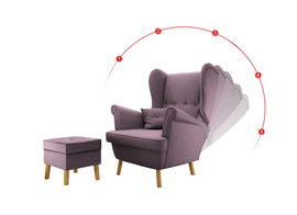 Fotel Uszak Pudrowy Róż Regulowany z podnóżkiem 2w1 Classic 4 Guziki Amor Velvet 4308