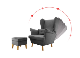 Fotel Uszak Srebny Regulowany z podnóżkiem 2w1 Classic Gładki Amor Velvet 4318