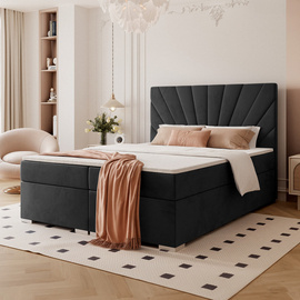 Czarne łóżko tapicerowane do sypialni OASIS 200x200 cm z materacem bonellowym i topperem