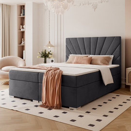 Szare łóżko tapicerowane do sypialni OASIS 200x200 cm z materacem bonellowym i topperem