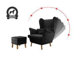Fotel Uszak Ciemnoszary Petproof Regulowany z podnóżkiem 2w1 Classic 4 Guziki zoya 10
