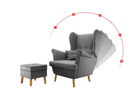 Fotel Uszak Srebny Regulowany z podnóżkiem 2w1 Classic 4 Guziki Amor Velvet 4318