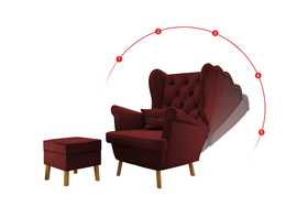 Fotel Uszak Red Czerwony Regulowany z podnóżkiem 2w1 Classic