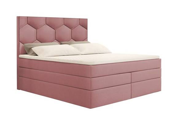 Łóżko z pojemnikiem i materacem 200x200 róż Nantes