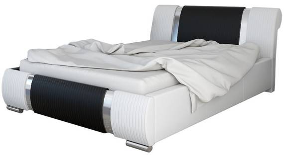 Łóżko z zagłówkiem tapicerowanym 180x200 biało-czarne Lori