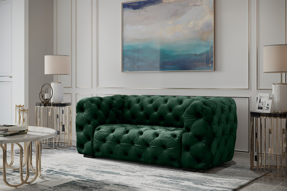 Zielona pikowana sofa dwuosobowa chesterfield elegancki styl i wysoka jakość - Royal