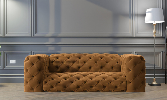Żółta pikowana sofa dwuosobowa chesterfield elegancki styl i wysoka jakość - Royal